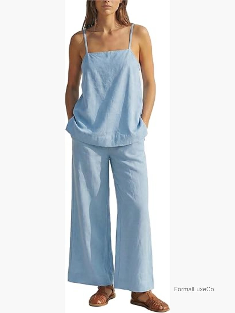 Women's Tank Top & Wide Leg Pant Set With Pockets